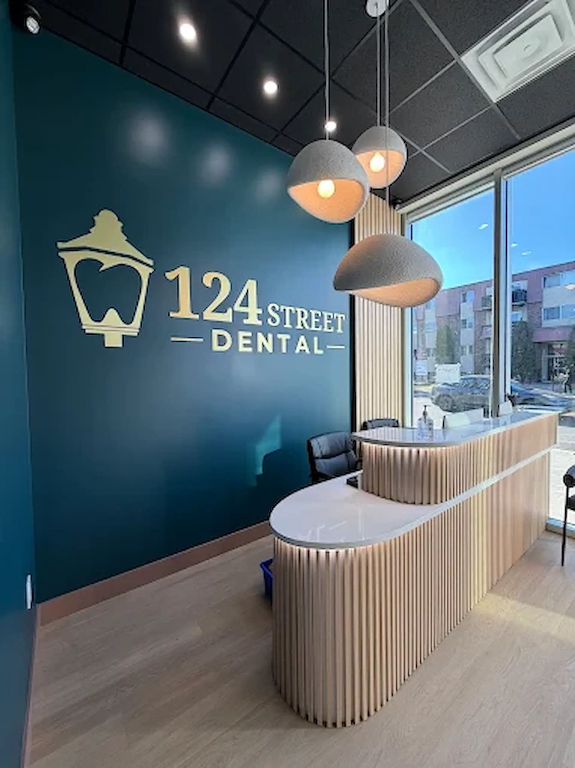 Reception and waiting area inside 124 Street Dental in Edmonton